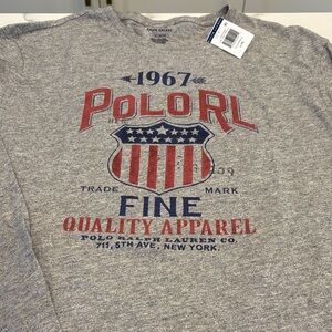 Polo by Ralph Lauren Gray Long Sleeve Tee with Red and Blue Graphic